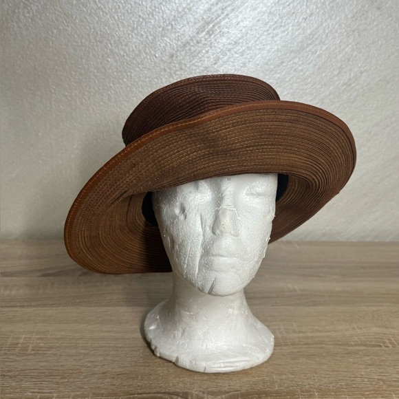 Patricia Underwood Mew York Brown Leather Vintage Fedora Corded Women Hat S/M main image 6
